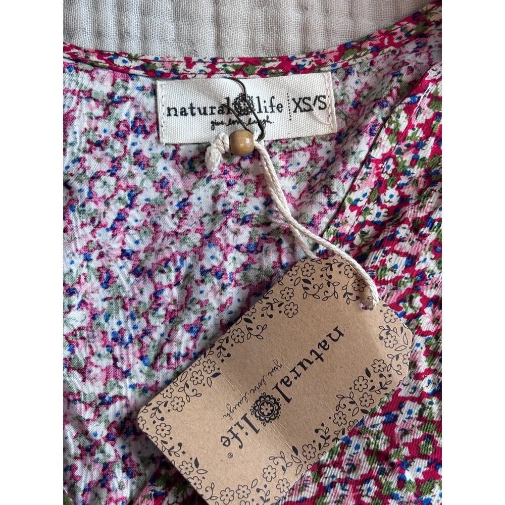 Natural Life Floral Mini Dress XS/S Boho Cottagecore Puff Sleeve Pocket Dress - Picture 5 of 9